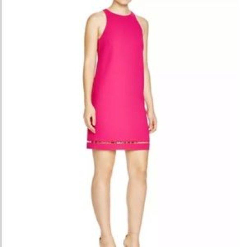 Trina Turk Magenta Alek Sleeveless Cutout Hem 60’s Mod Shift Dress Size M